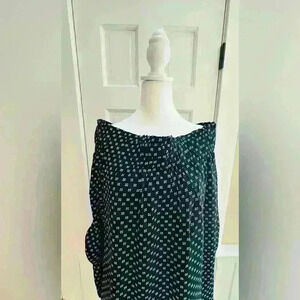 H.M. Blouse size 10, off shoulder neckline, 3/4 sleeves with ties, dk navy blue